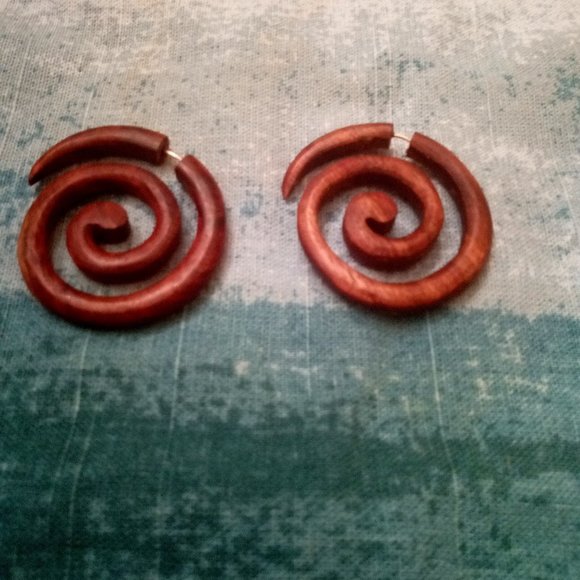 Hand Crafted Jewelry - Wood Spiral Earrings